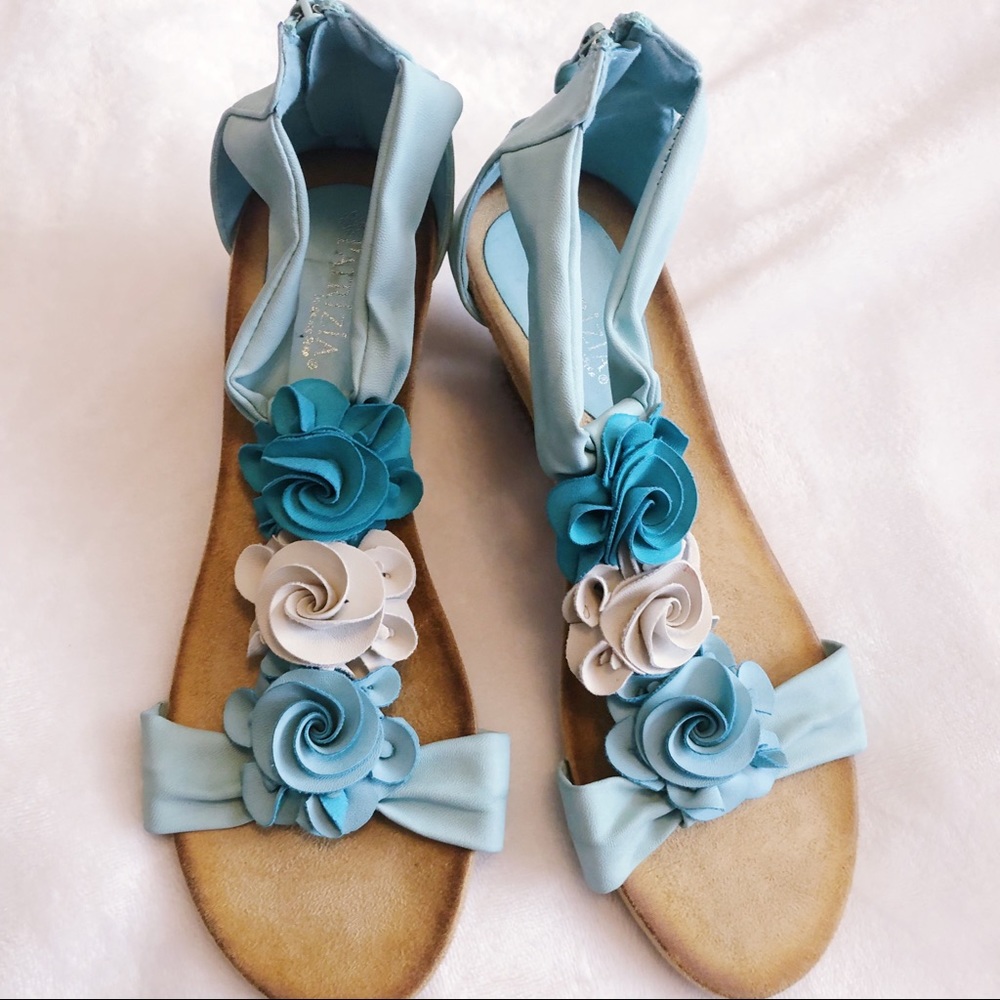 Patrizia blue and teal low heal shoes